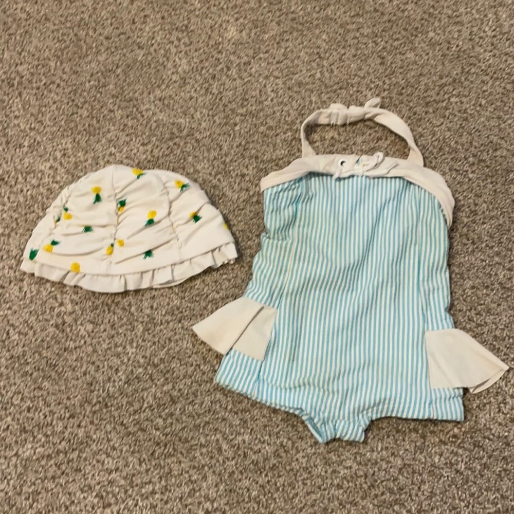 Janie and Jack bathing suit with swim cap